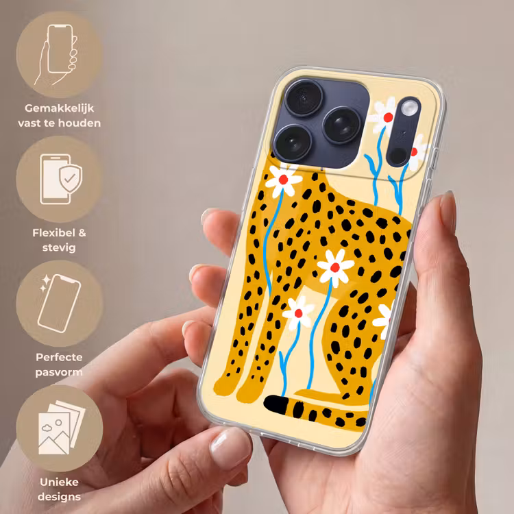 Telefoonhoesje - Dieren - Jachtluipaard - Bloemen - Modern - Geel — 4