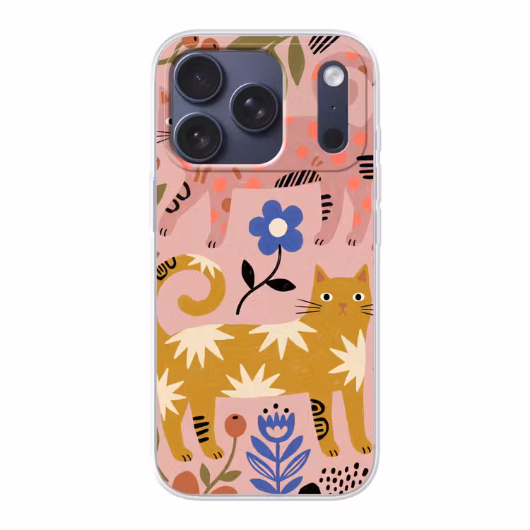 Telefoonhoesje - Kat - Bloemen - Dieren - Modern - Roze — 1