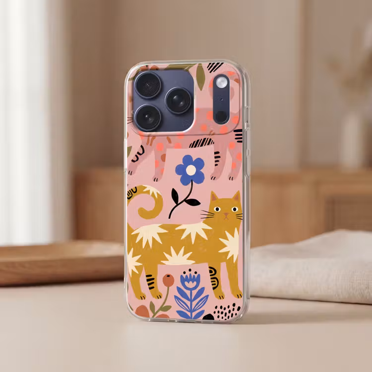 Telefoonhoesje - Kat - Bloemen - Dieren - Modern - Roze — 3
