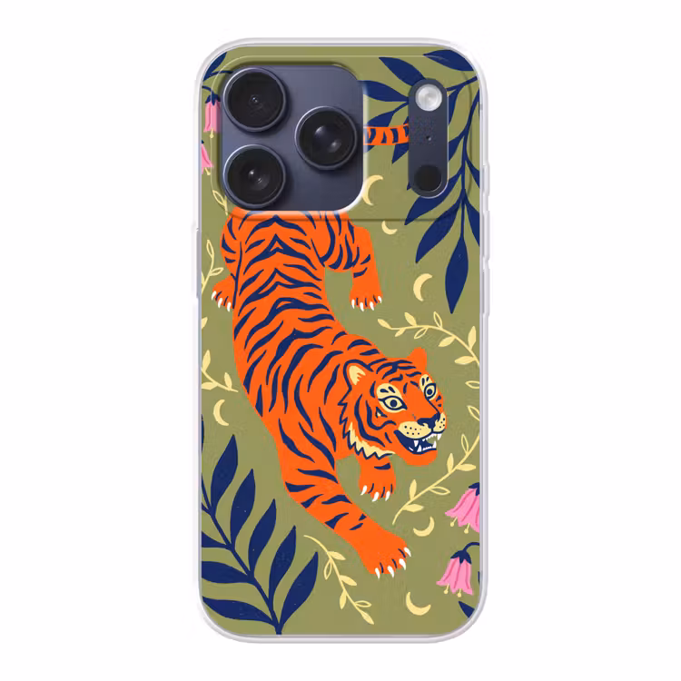 Telefoonhoesje - Tijger - Bladeren - Dieren - Illustratie - Oranje — 1