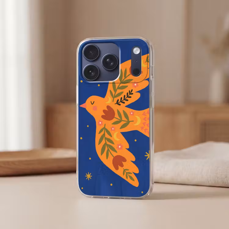 Telefoonhoesje - Vogel - Bloemen - Decoratief - Oranje - Blauw — 3
