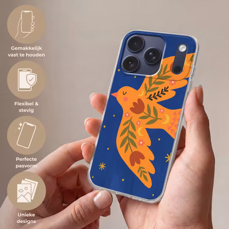 Telefoonhoesje - Vogel - Bloemen - Decoratief - Oranje - Blauw — 4