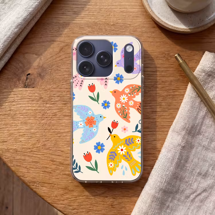 Telefoonhoesje - Vogel - Bloemen - Folk - Kleurrijk - Dieren — 2