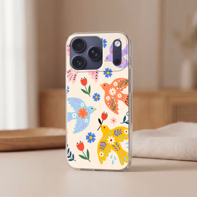 Telefoonhoesje - Vogel - Bloemen - Folk - Kleurrijk - Dieren — 3