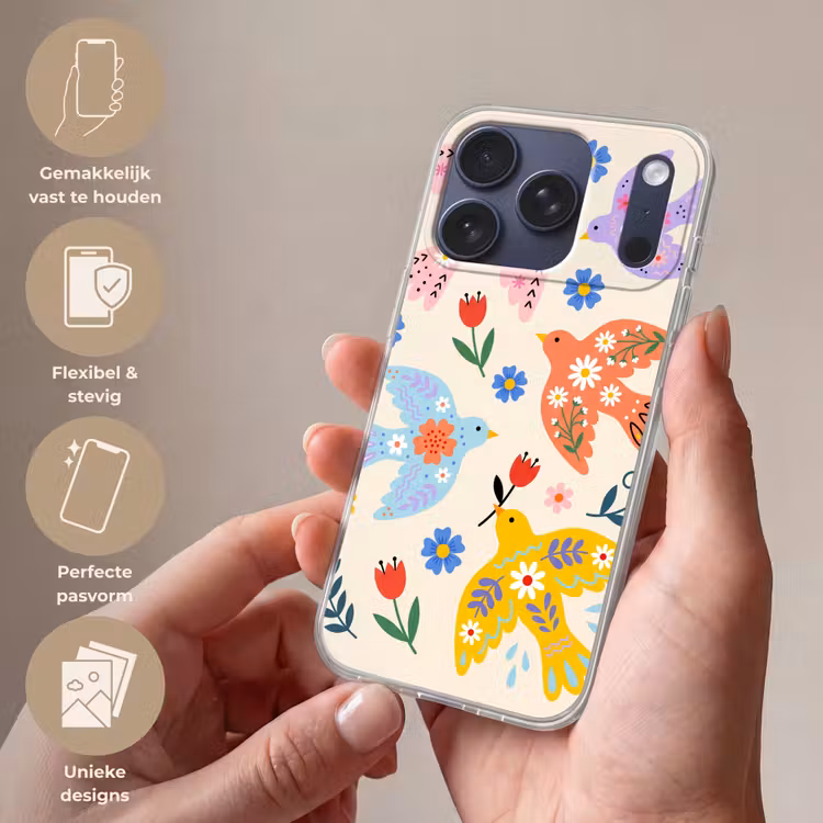Telefoonhoesje - Vogel - Bloemen - Folk - Kleurrijk - Dieren — 4