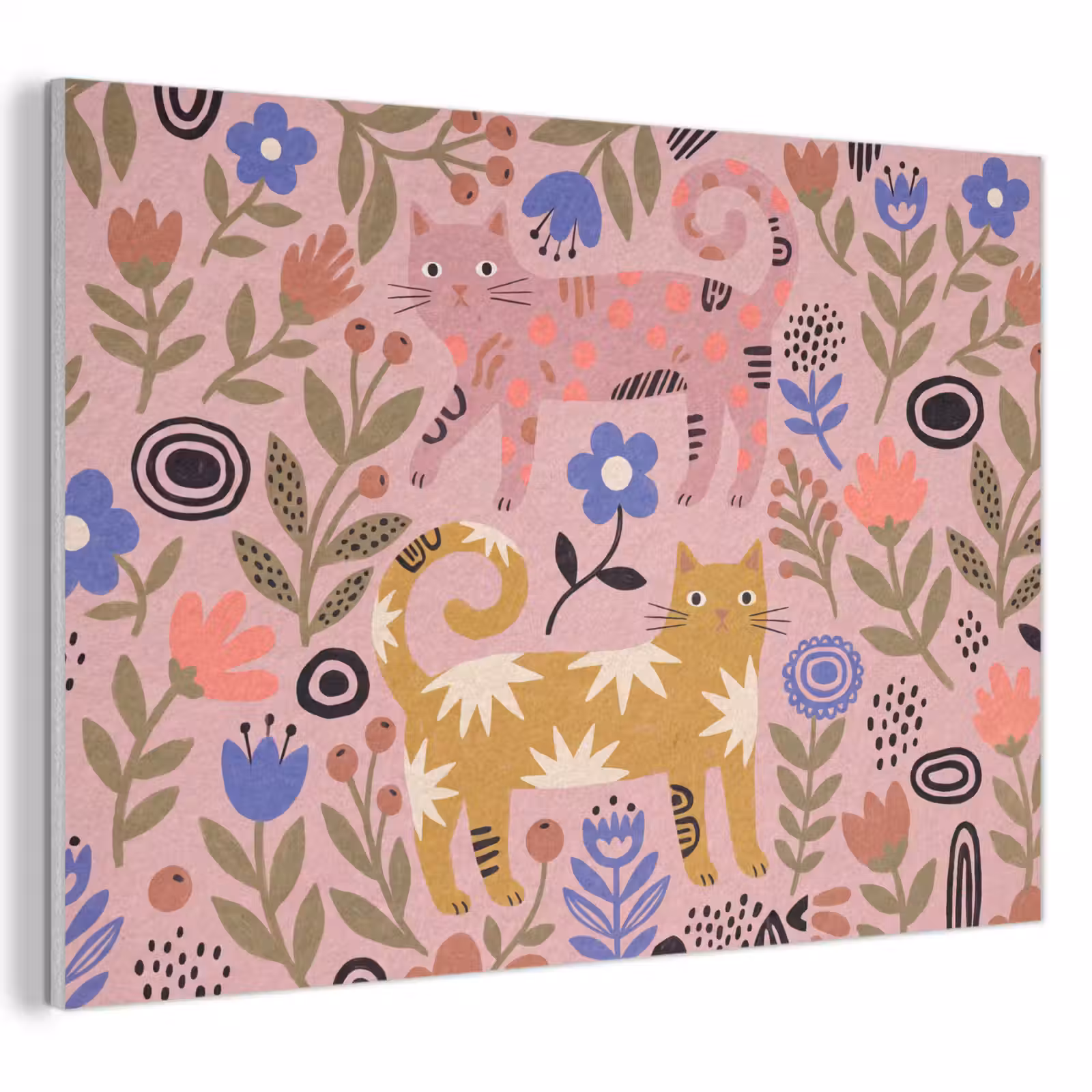 Akoestisch schilderij - Kat - Bloemen - Dieren - Modern - Roze — 1