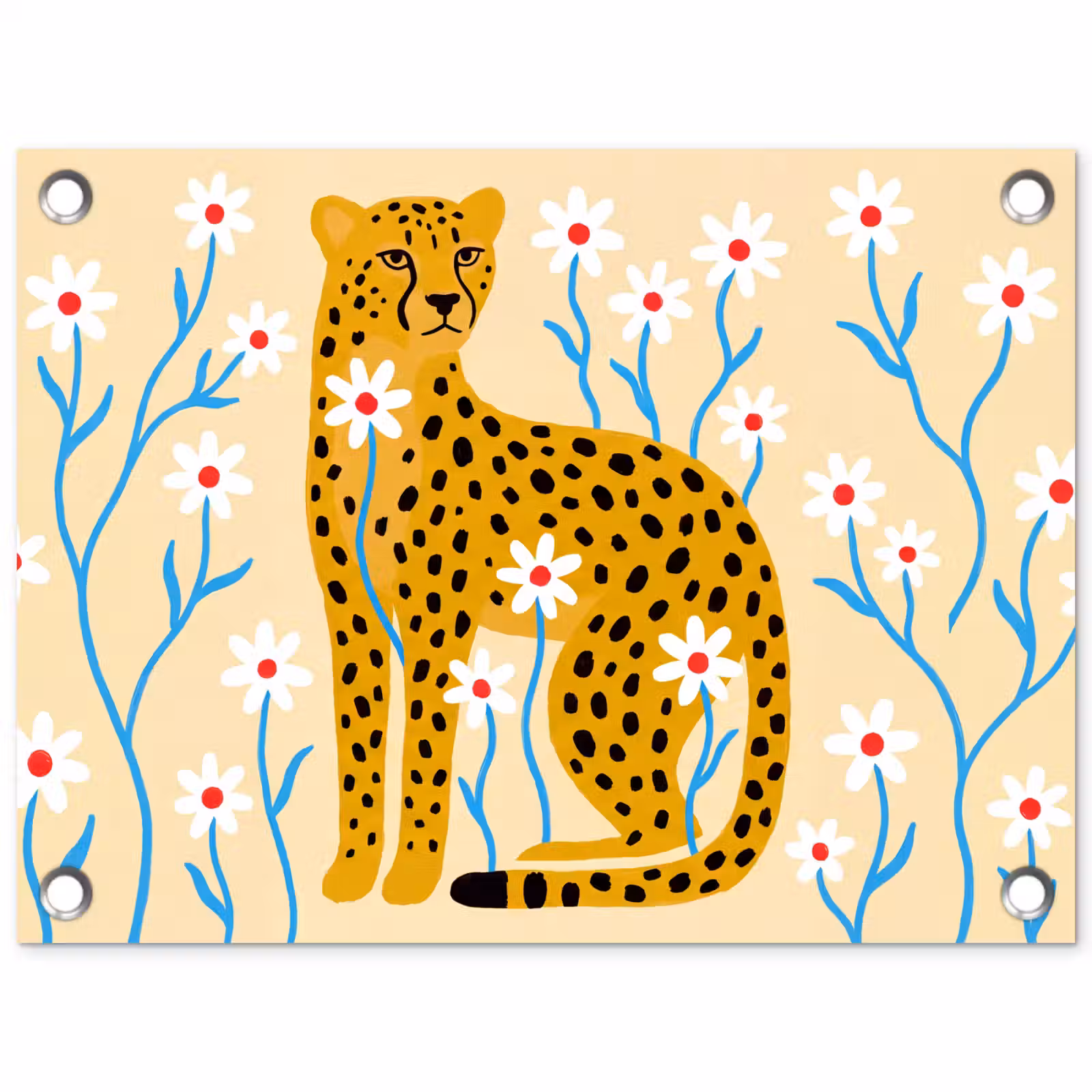 Tuinposter - Dieren - Jachtluipaard - Bloemen - Modern - Geel — 1