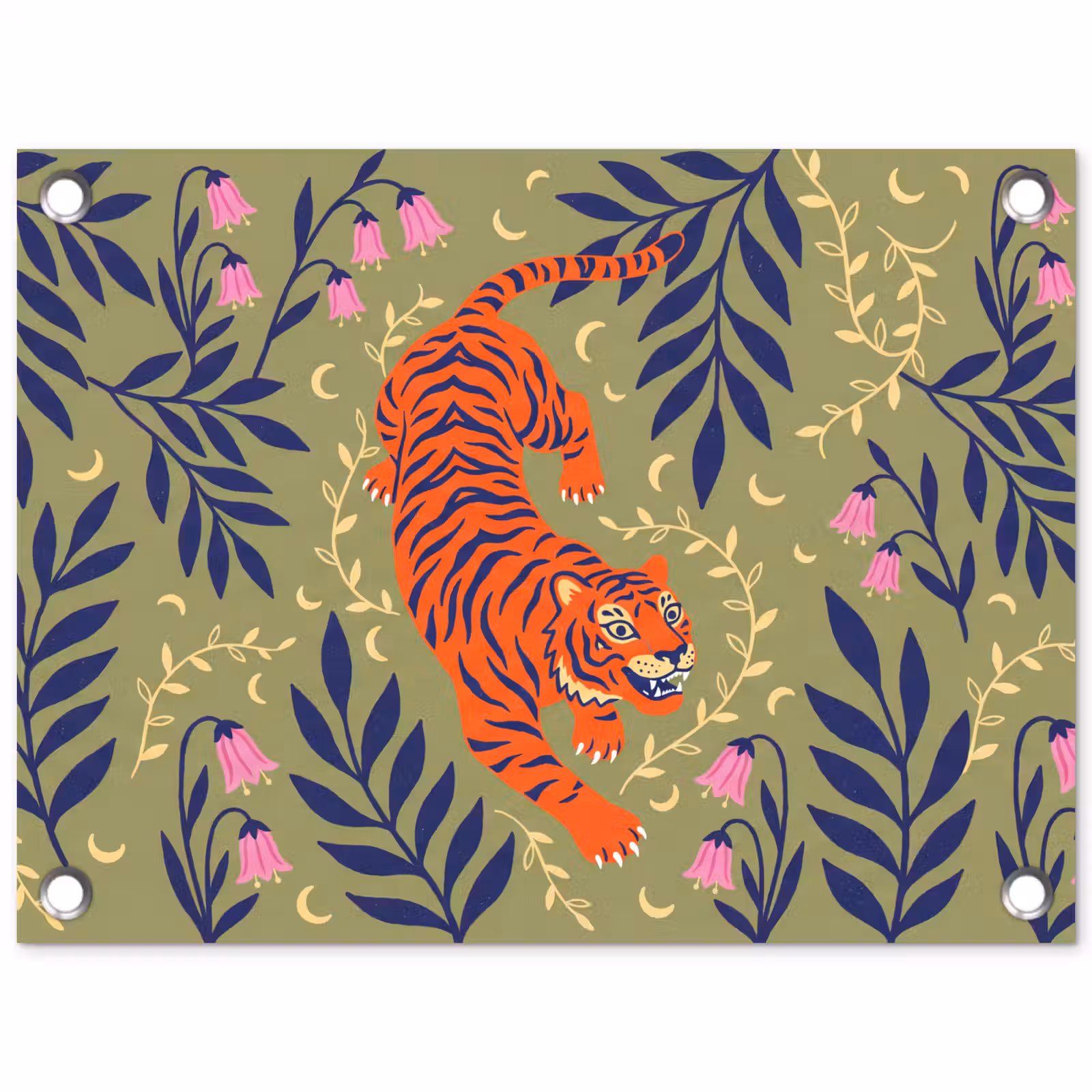 Tuinposter - Tijger - Bladeren - Dieren - Illustratie - Oranje — 1