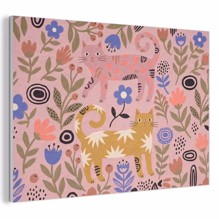 Akoestisch schilderij - Kat - Bloemen - Dieren - Modern - Roze — 1