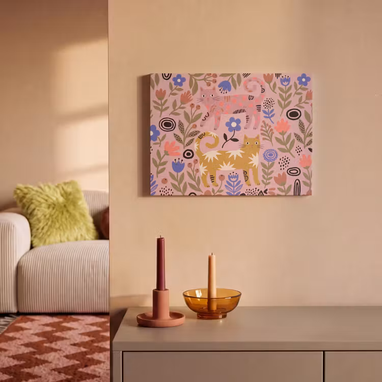 Akoestisch schilderij - Kat - Bloemen - Dieren - Modern - Roze — 2