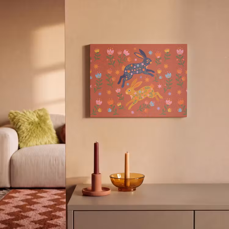 Akoestisch schilderij - Konijn - Bloemen - Folk Art - Kleurrijk - Dieren — 2