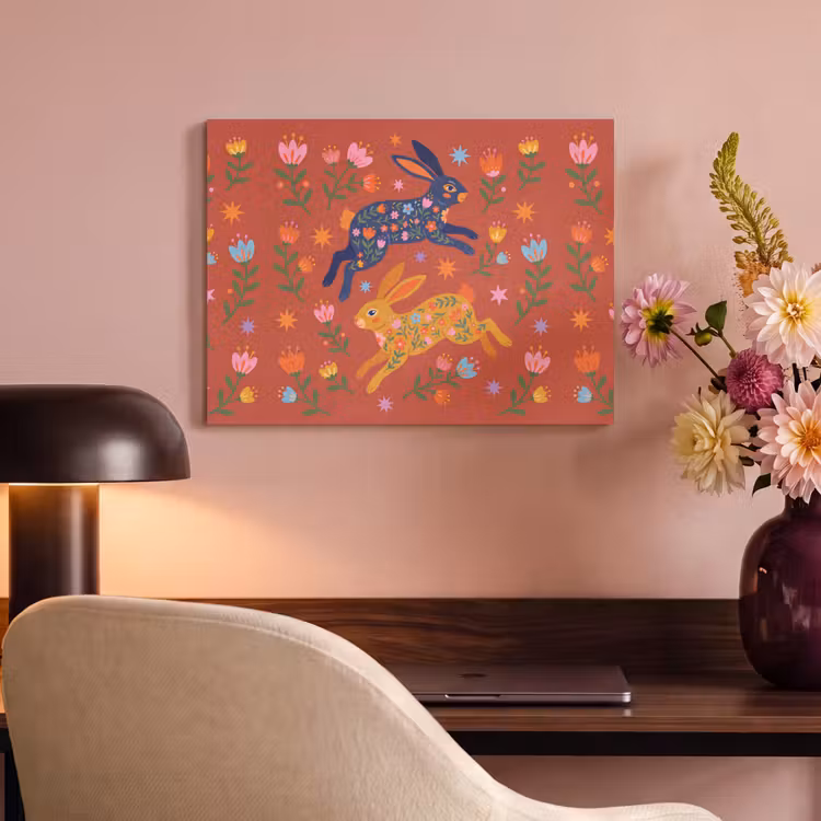 Akoestisch schilderij - Konijn - Bloemen - Folk Art - Kleurrijk - Dieren — 4