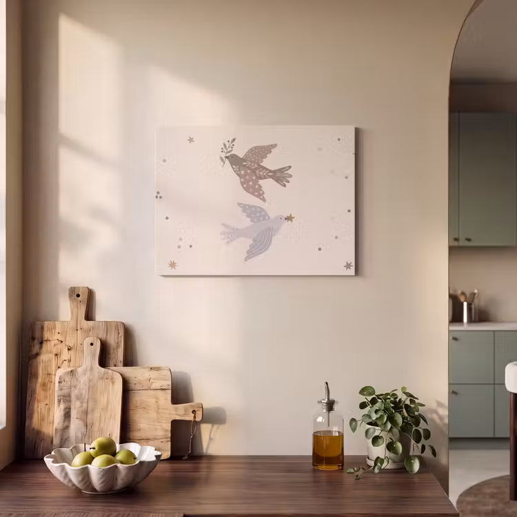 Akoestisch schilderij - Vogel - Bessen - Natuur - Modern - Beige — 3