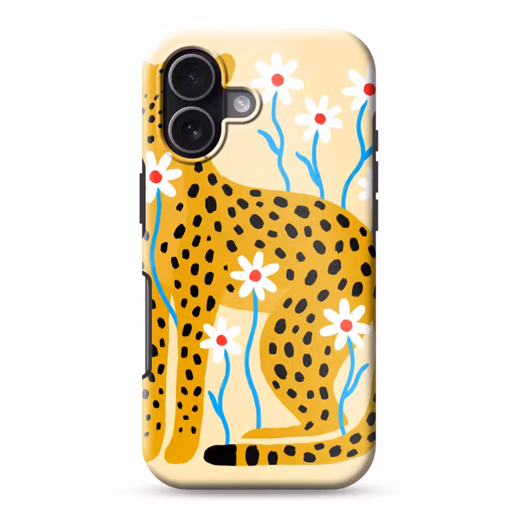 Telefoonhoesje Toughcase - Dieren - Jachtluipaard - Bloemen - Modern - Geel — 1