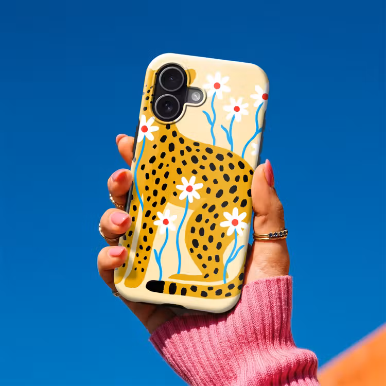 Telefoonhoesje Toughcase - Dieren - Jachtluipaard - Bloemen - Modern - Geel — 2