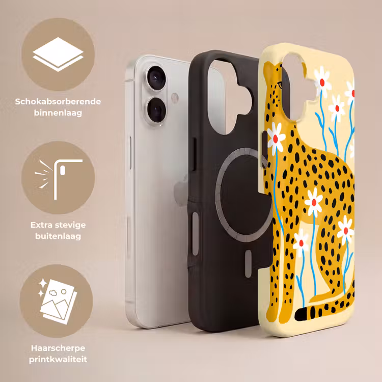 Telefoonhoesje Toughcase - Dieren - Jachtluipaard - Bloemen - Modern - Geel — 3