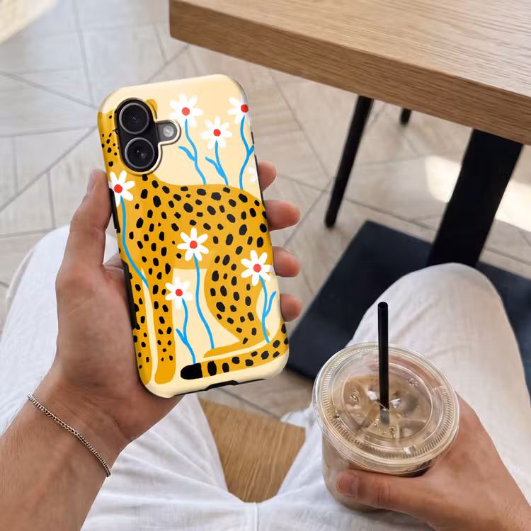 Telefoonhoesje Toughcase - Dieren - Jachtluipaard - Bloemen - Modern - Geel — 4