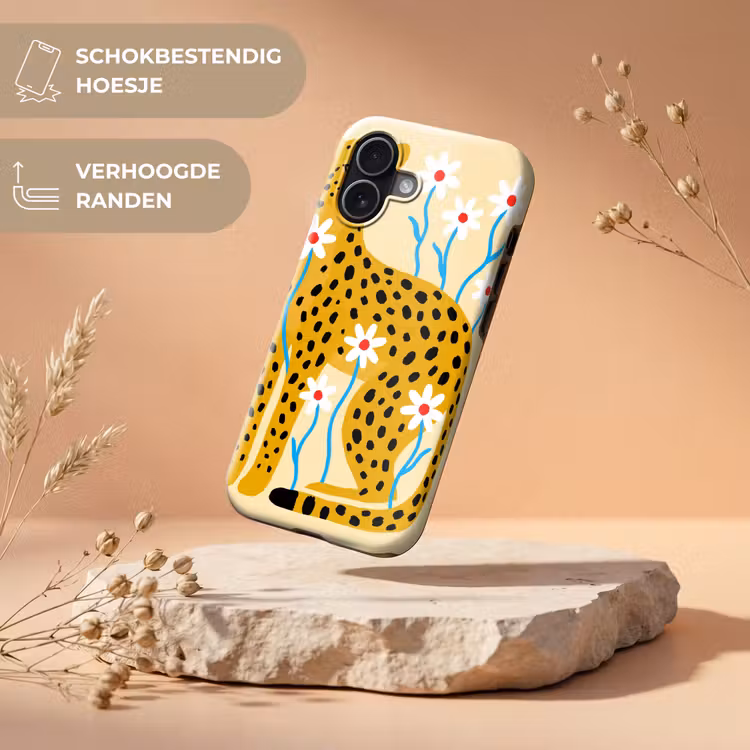 Telefoonhoesje Toughcase - Dieren - Jachtluipaard - Bloemen - Modern - Geel — 5