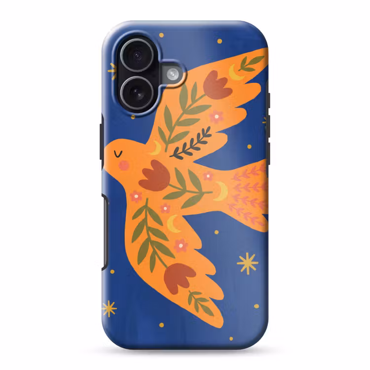 Telefoonhoesje Toughcase - Vogel - Bloemen - Decoratief - Oranje - Blauw — 1