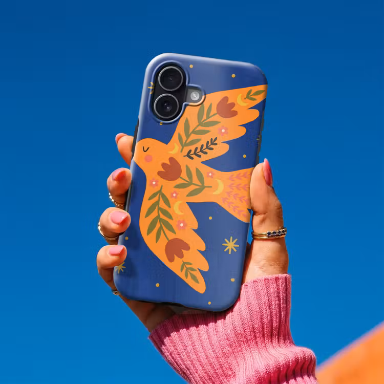 Telefoonhoesje Toughcase - Vogel - Bloemen - Decoratief - Oranje - Blauw — 2