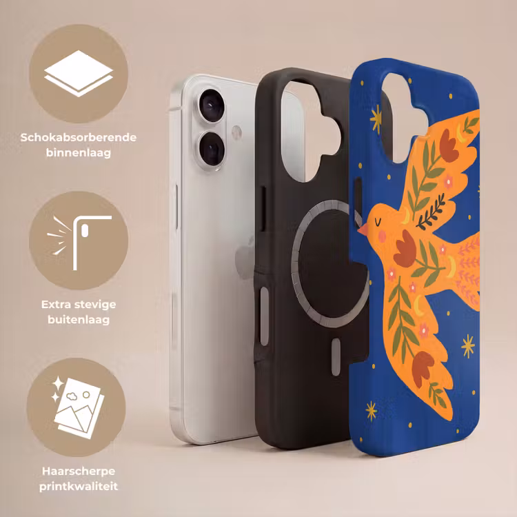 Telefoonhoesje Toughcase - Vogel - Bloemen - Decoratief - Oranje - Blauw — 3
