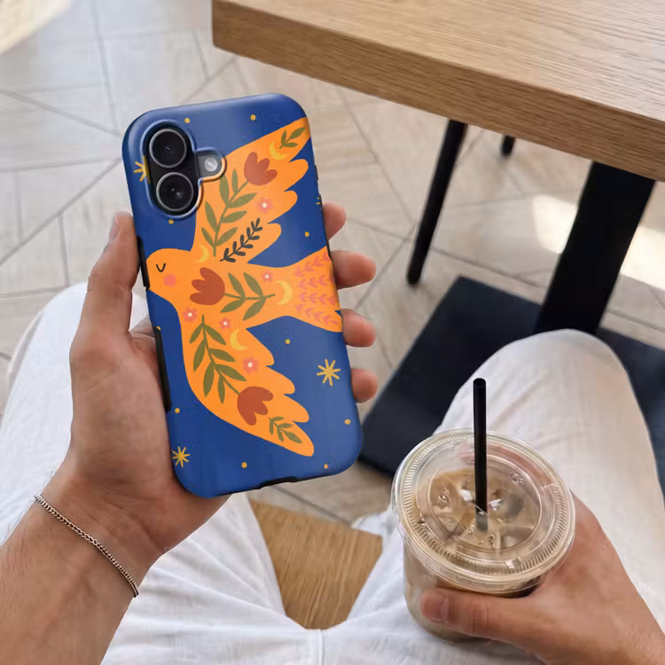 Telefoonhoesje Toughcase - Vogel - Bloemen - Decoratief - Oranje - Blauw — 4