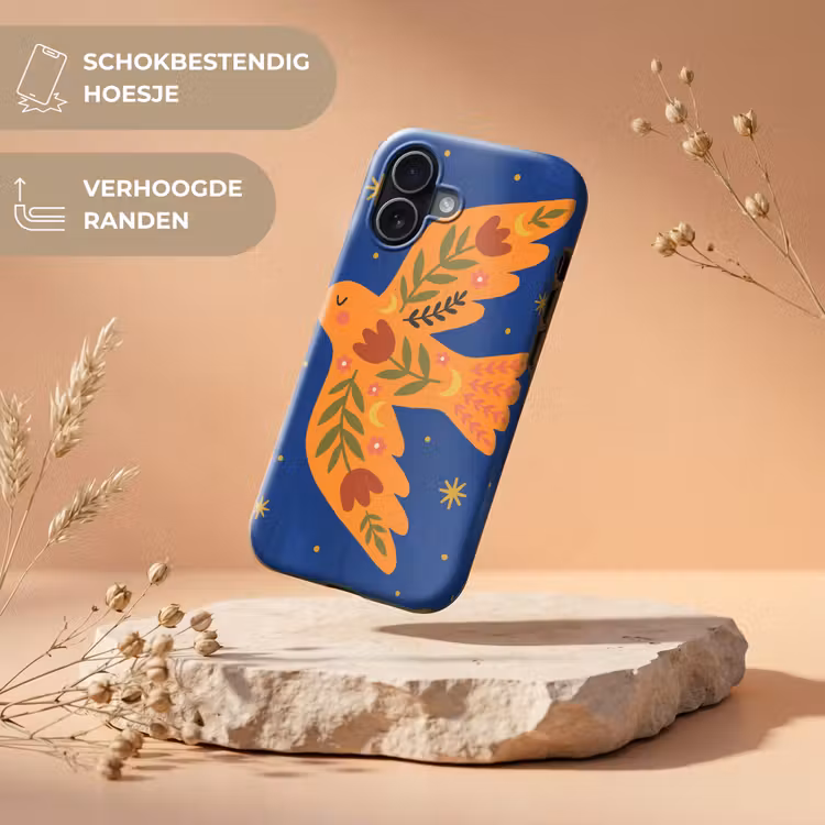 Telefoonhoesje Toughcase - Vogel - Bloemen - Decoratief - Oranje - Blauw — 5