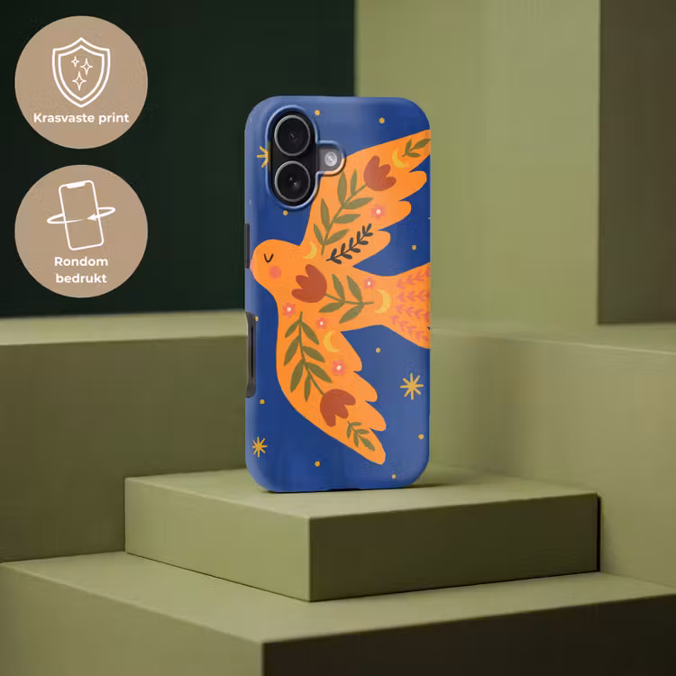 Telefoonhoesje Toughcase - Vogel - Bloemen - Decoratief - Oranje - Blauw — 7