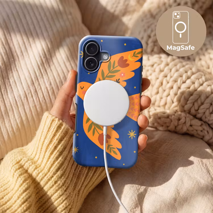 Telefoonhoesje Toughcase - Vogel - Bloemen - Decoratief - Oranje - Blauw — 8