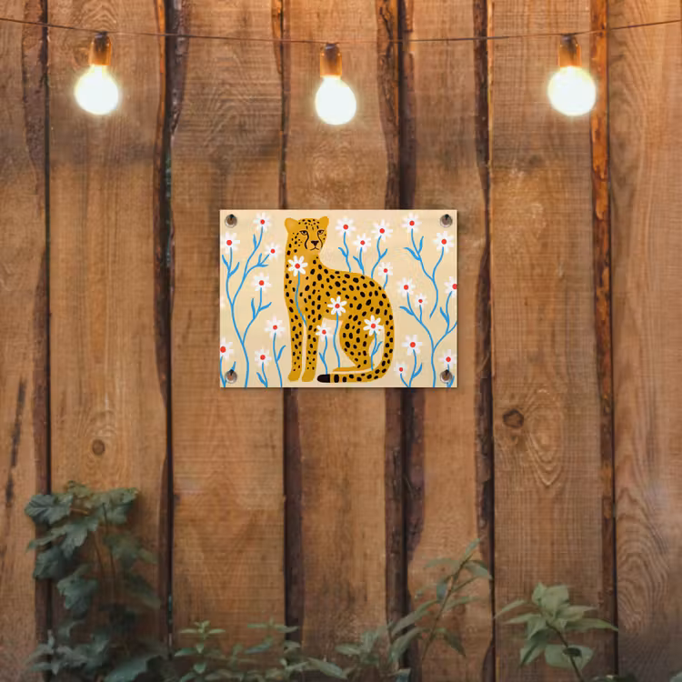 Tuinposter - Dieren - Jachtluipaard - Bloemen - Modern - Geel — 2