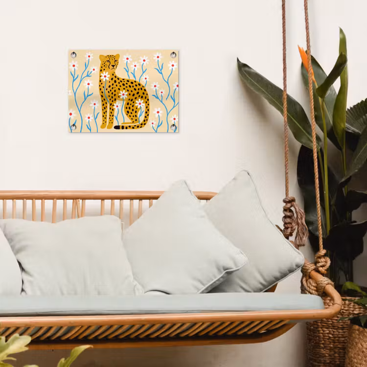 Tuinposter - Dieren - Jachtluipaard - Bloemen - Modern - Geel — 5
