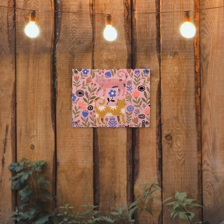 Tuinposter - Kat - Bloemen - Dieren - Modern - Roze — 2