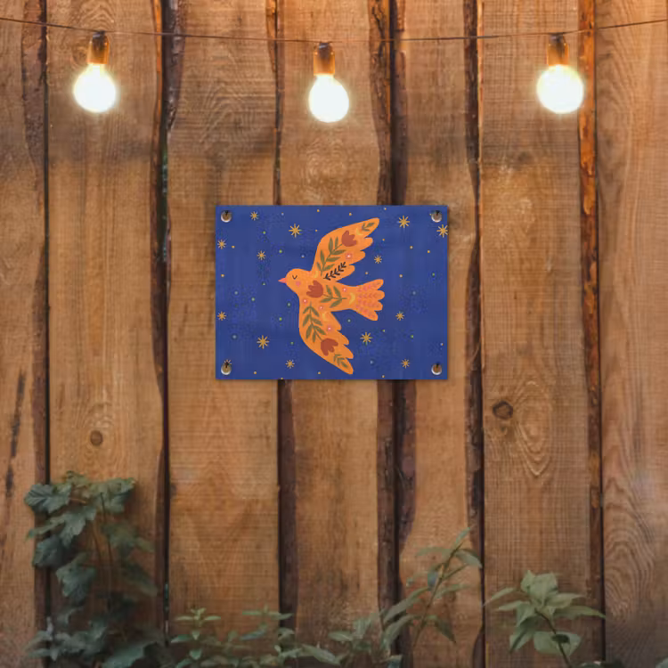 Tuinposter - Vogel - Bloemen - Decoratief - Oranje - Blauw — 2