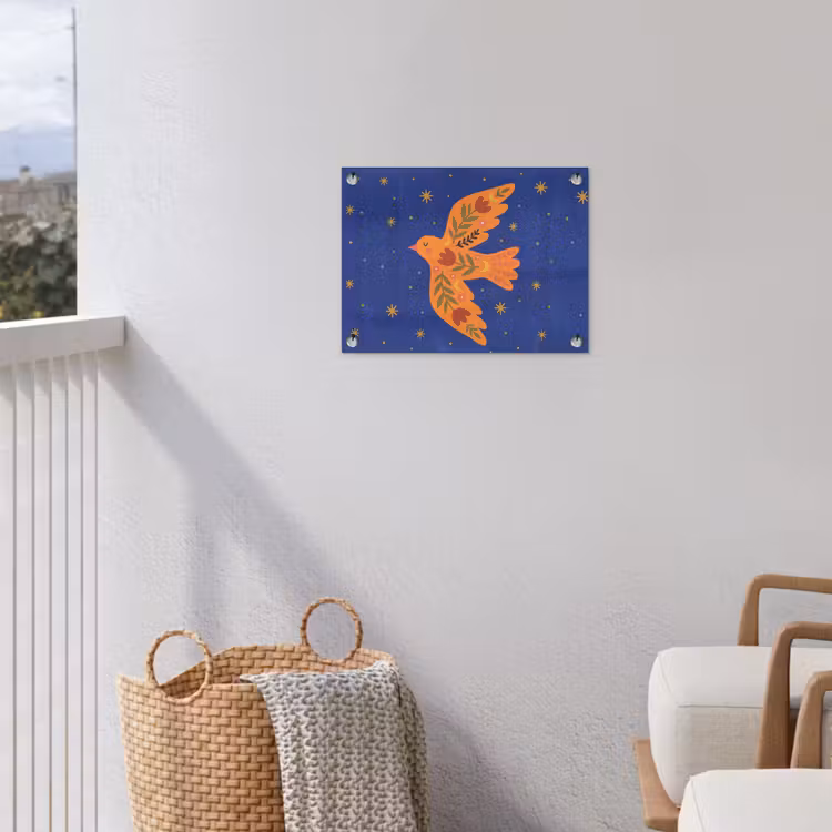 Tuinposter - Vogel - Bloemen - Decoratief - Oranje - Blauw — 3