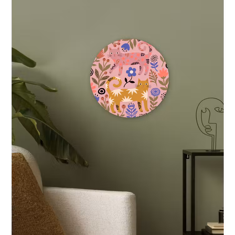Muurcirkel glas - Kat - Bloemen - Dieren - Modern - Roze — 3