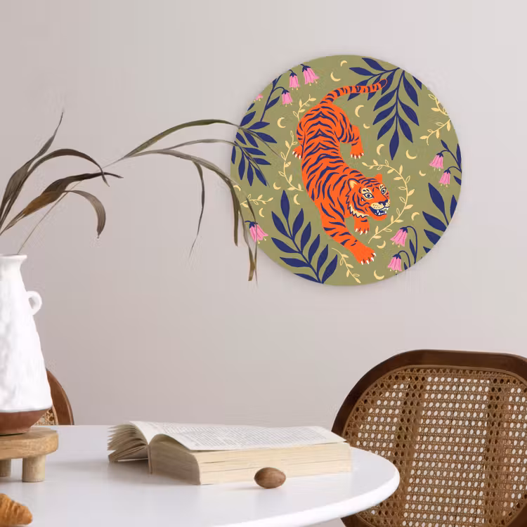 Muurcirkel glas - Tijger - Bladeren - Dieren - Illustratie - Oranje — 4