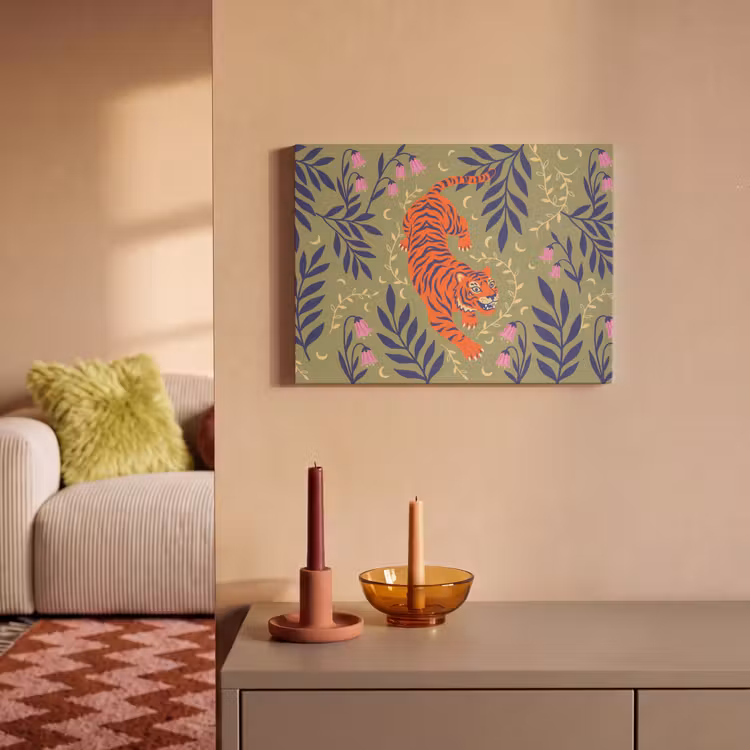 Akoestisch schilderij - Tijger - Bladeren - Dieren - Illustratie - Oranje — 2