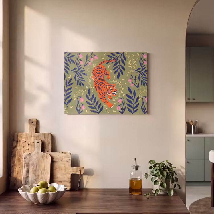 Akoestisch schilderij - Tijger - Bladeren - Dieren - Illustratie - Oranje — 3
