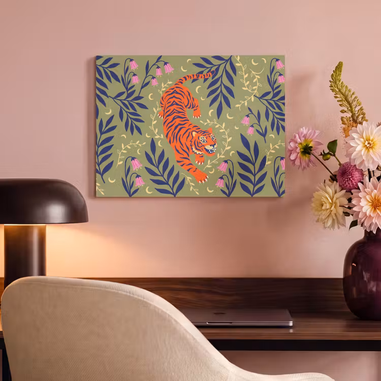 Akoestisch schilderij - Tijger - Bladeren - Dieren - Illustratie - Oranje — 4