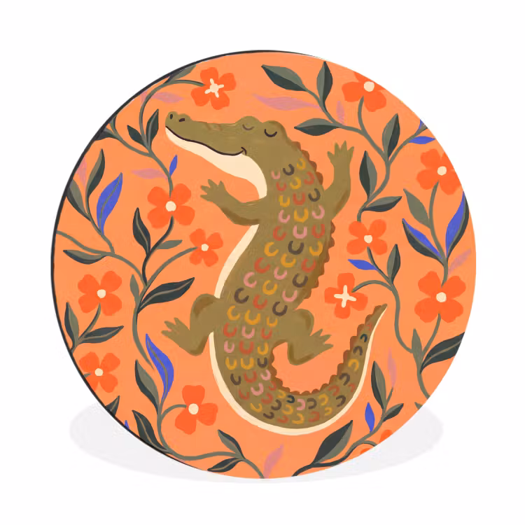 Muurcirkel aluminium - Dieren - Bloemen - Oranje - Illustratie - Natuur — 1