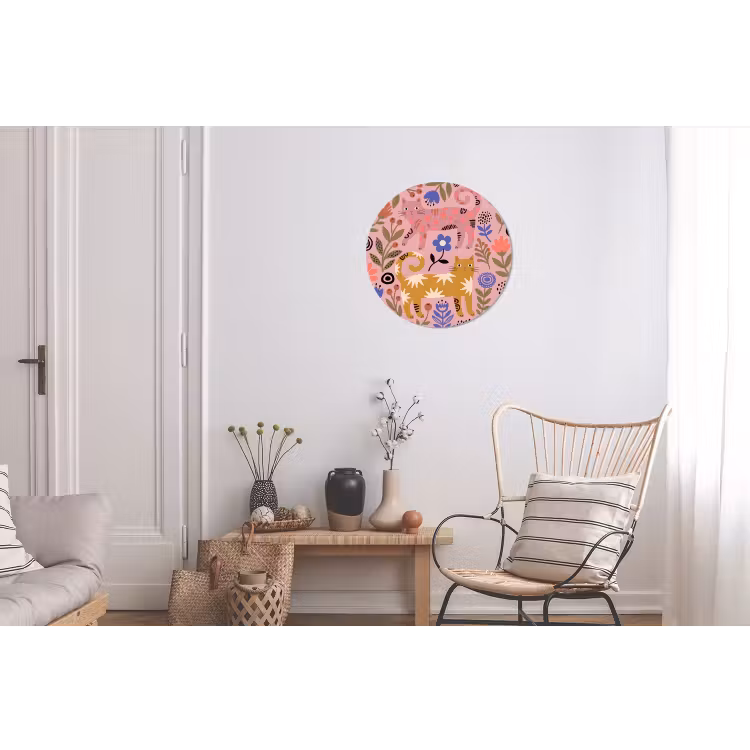 Muurcirkel aluminium - Kat - Bloemen - Dieren - Modern - Roze — 2