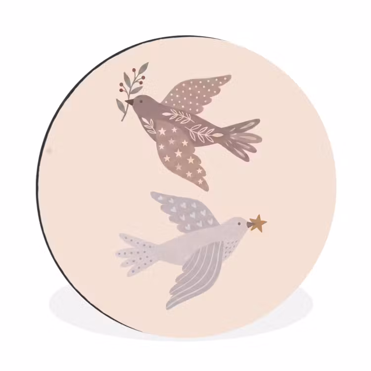 Muurcirkel aluminium - Vogel - Bessen - Natuur - Modern - Beige — 1