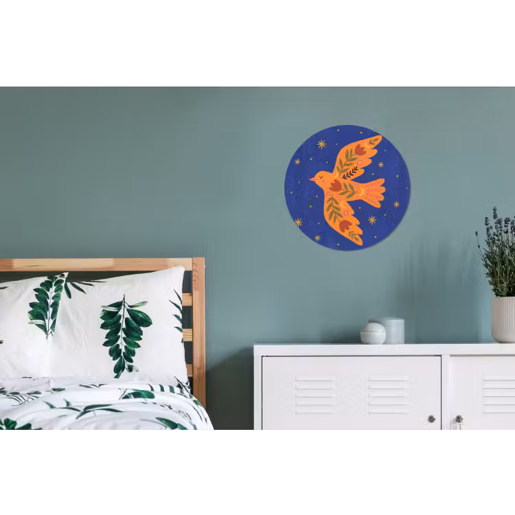 Muurcirkel aluminium - Vogel - Bloemen - Decoratief - Oranje - Blauw — 4