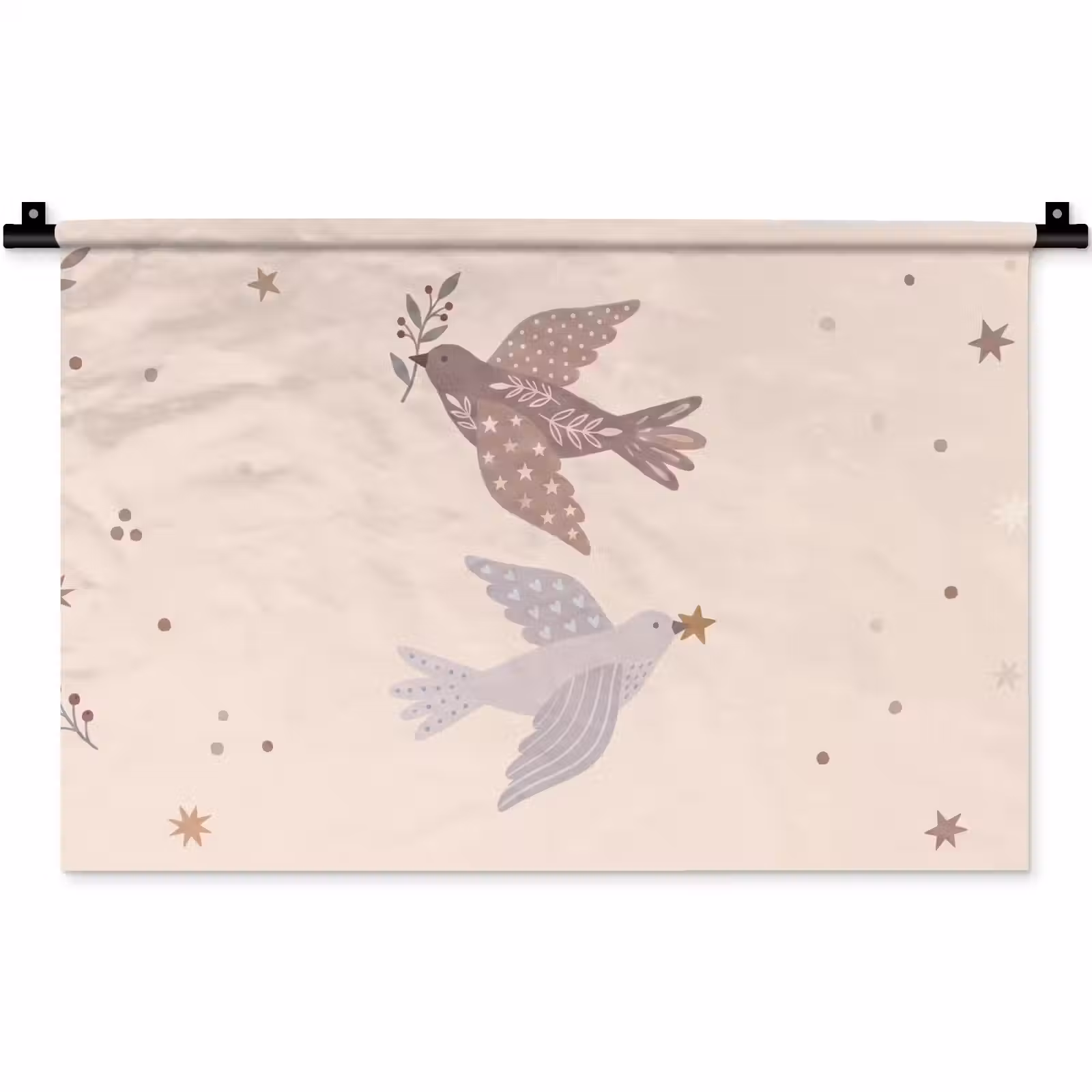 Wandkleed - Vogel - Bessen - Natuur - Modern - Beige — 1