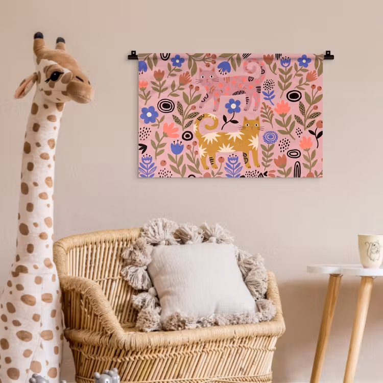 Wandkleed - Kat - Bloemen - Dieren - Modern - Roze — 5