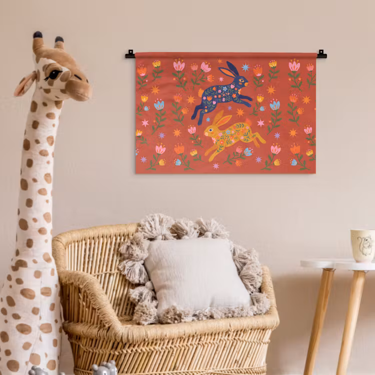 Wandkleed - Konijn - Bloemen - Folk Art - Kleurrijk - Dieren — 5