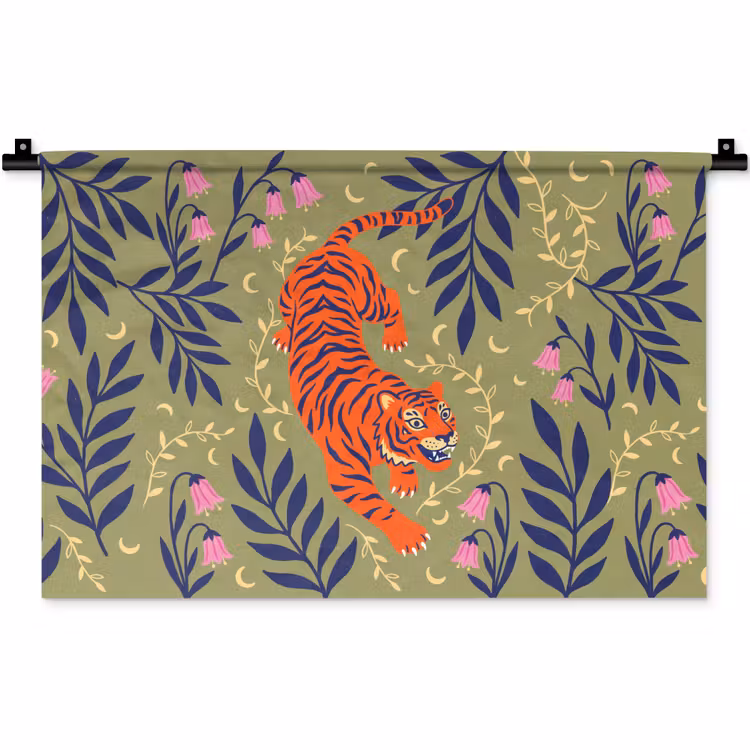 Wandkleed - Tijger - Bladeren - Dieren - Illustratie - Oranje — 1