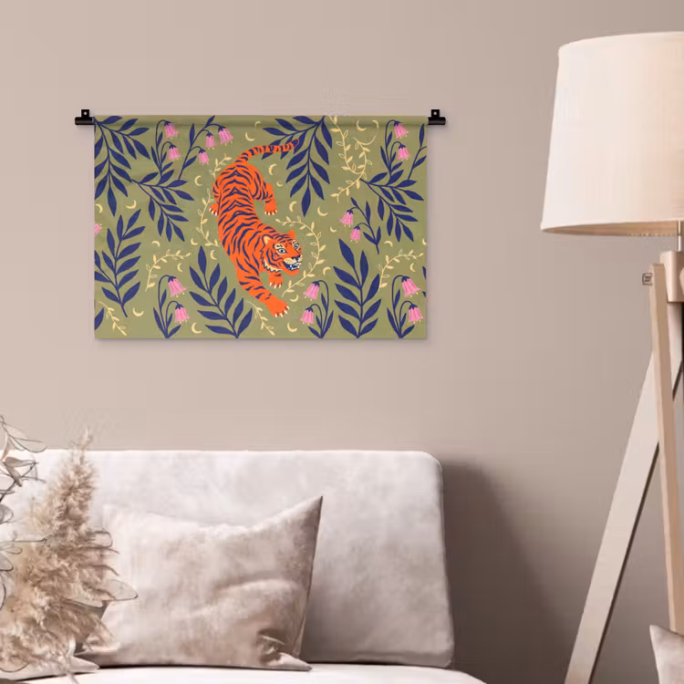 Wandkleed - Tijger - Bladeren - Dieren - Illustratie - Oranje — 2