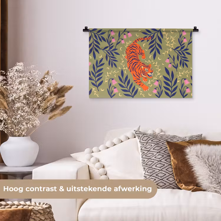 Wandkleed - Tijger - Bladeren - Dieren - Illustratie - Oranje — 4