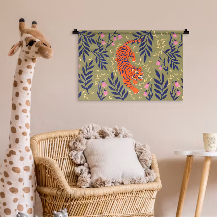 Wandkleed - Tijger - Bladeren - Dieren - Illustratie - Oranje — 5